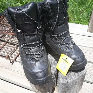 Waterproof snow boots black leather winter boots